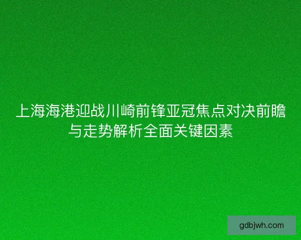 上海海港迎战川崎前锋亚冠焦点对决前瞻与走势解析全面关键因素